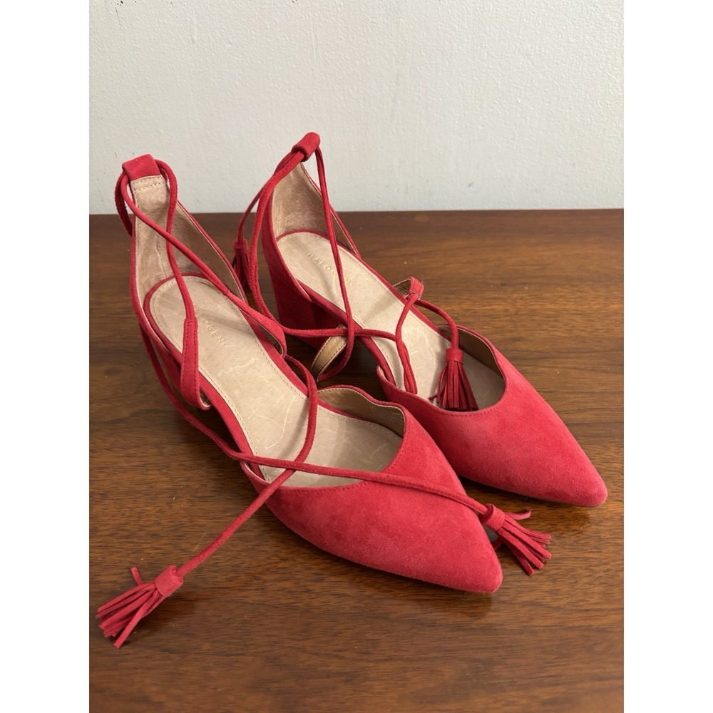 Halogen Women's Hamindy -Lea Red Suede Ankle Tie Heel‎ Tassel Size 7M NWOB